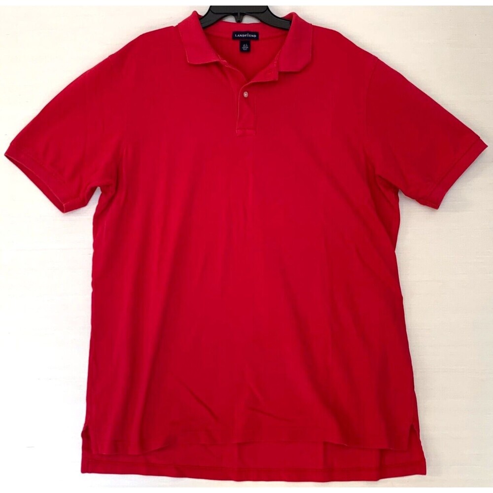 Lands End Shirt Mens XL Red Polo Golf 2 Button Short Sleeve Casual Summer Sport
